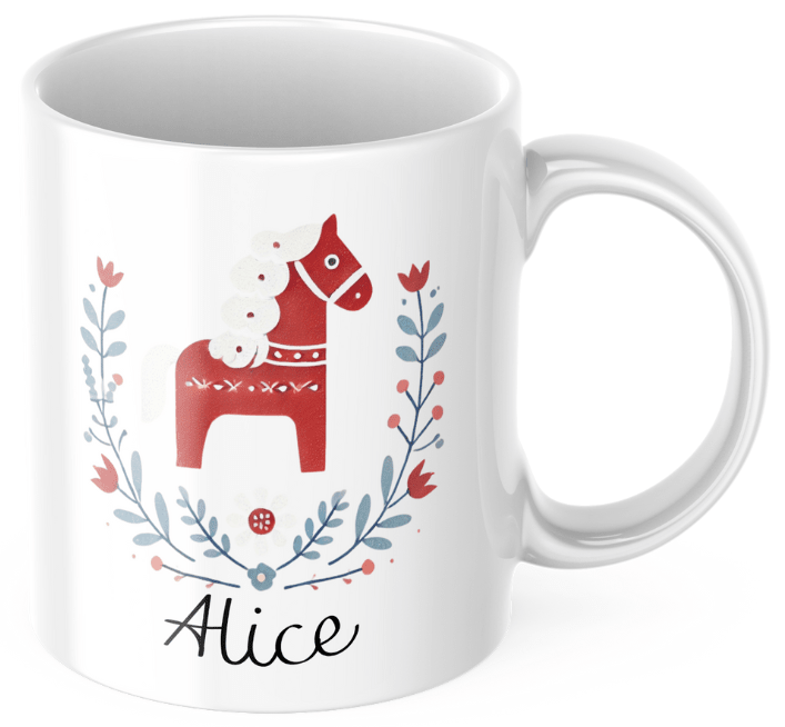 Personalisierte Kaffeetasse – Dalapferd – Tasse mit Namen