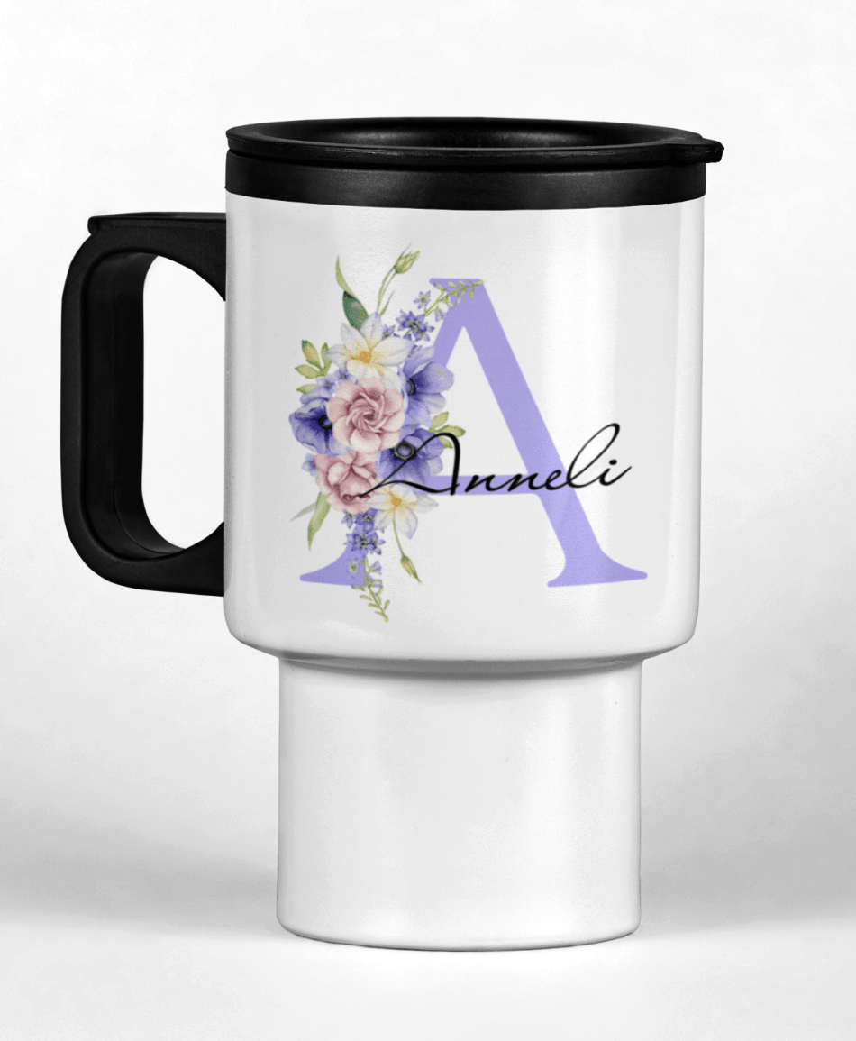 Personalisierter Thermobecher – Lila Blumen