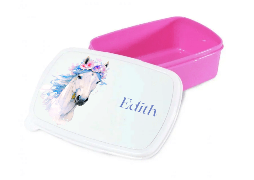Personalisierte Brotdose für Kinder – Lunchbox – Weißes Pferd