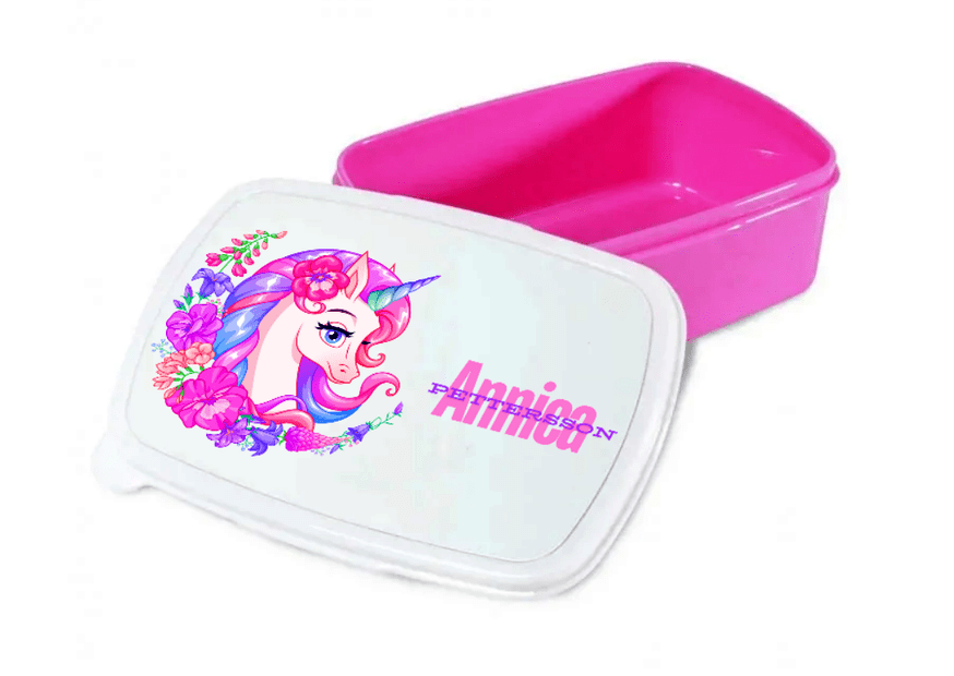 Personalisierte Brotdose für Kinder – Lunchbox – Rosa Einhorn