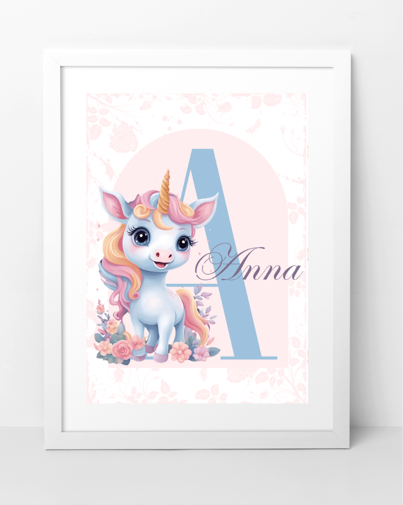Bunte Einhorn-Poster für das Kinderzimmer – personalisiert oder Standard