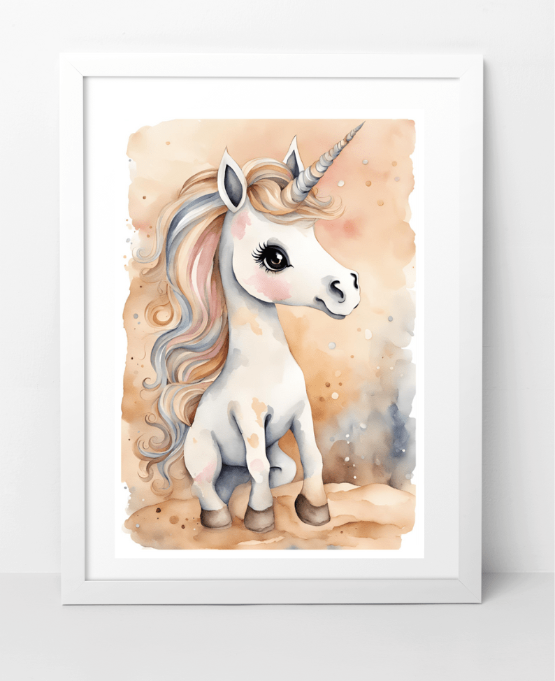 Personalisierte Einhorn-Bilder für Kinder – Set in Beigetönen