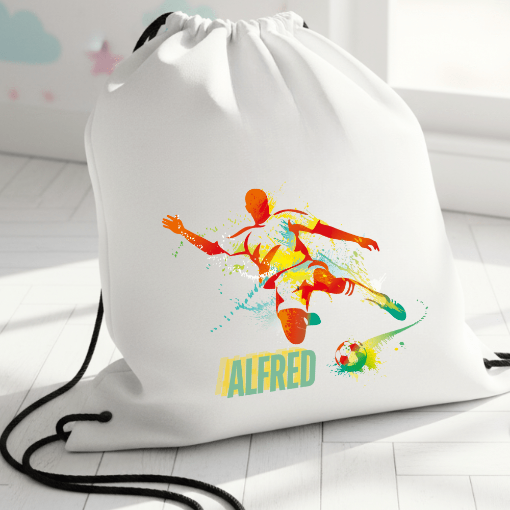 Personalisierter Turnbeutel – Fußballspieler in Aquarell – mit Namen