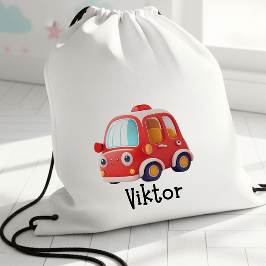 Personalisierter Turnbeutel – Rotes Auto – mit Namen