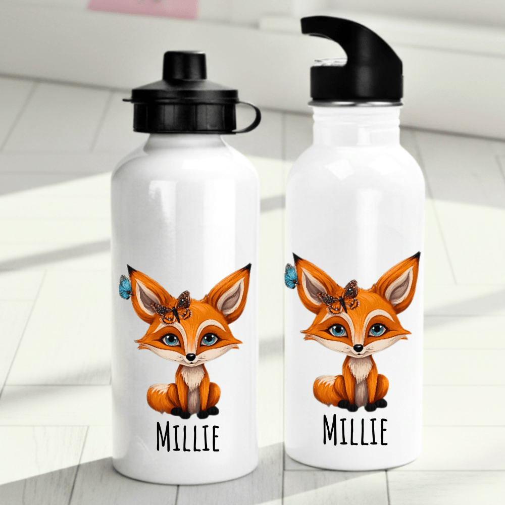 Personalisierte Trinkflasche für Kinder mit Fuchsmotiv – eine einzigartige Flasche mit eigenem Namen