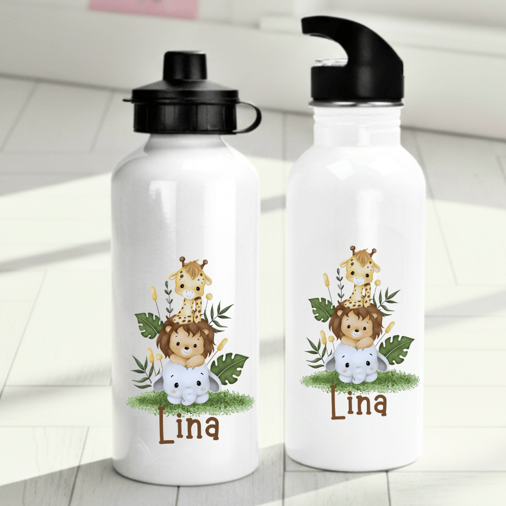 Personalisierte Trinkflasche für Kinder – Safari (Design 1) – mit Namen