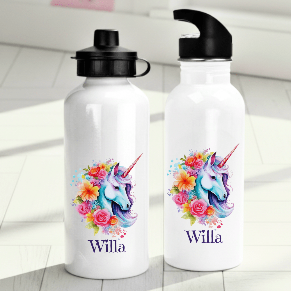 Personalisierte Trinkflasche für Kinder – Einhorn (Design 2) – mit Namen