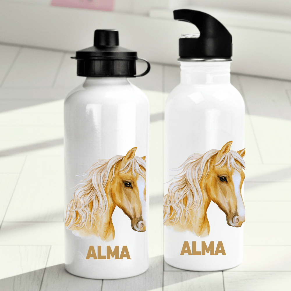 Personalisierte Trinkflasche für Kinder – Pferd (Design 3) – mit Namen