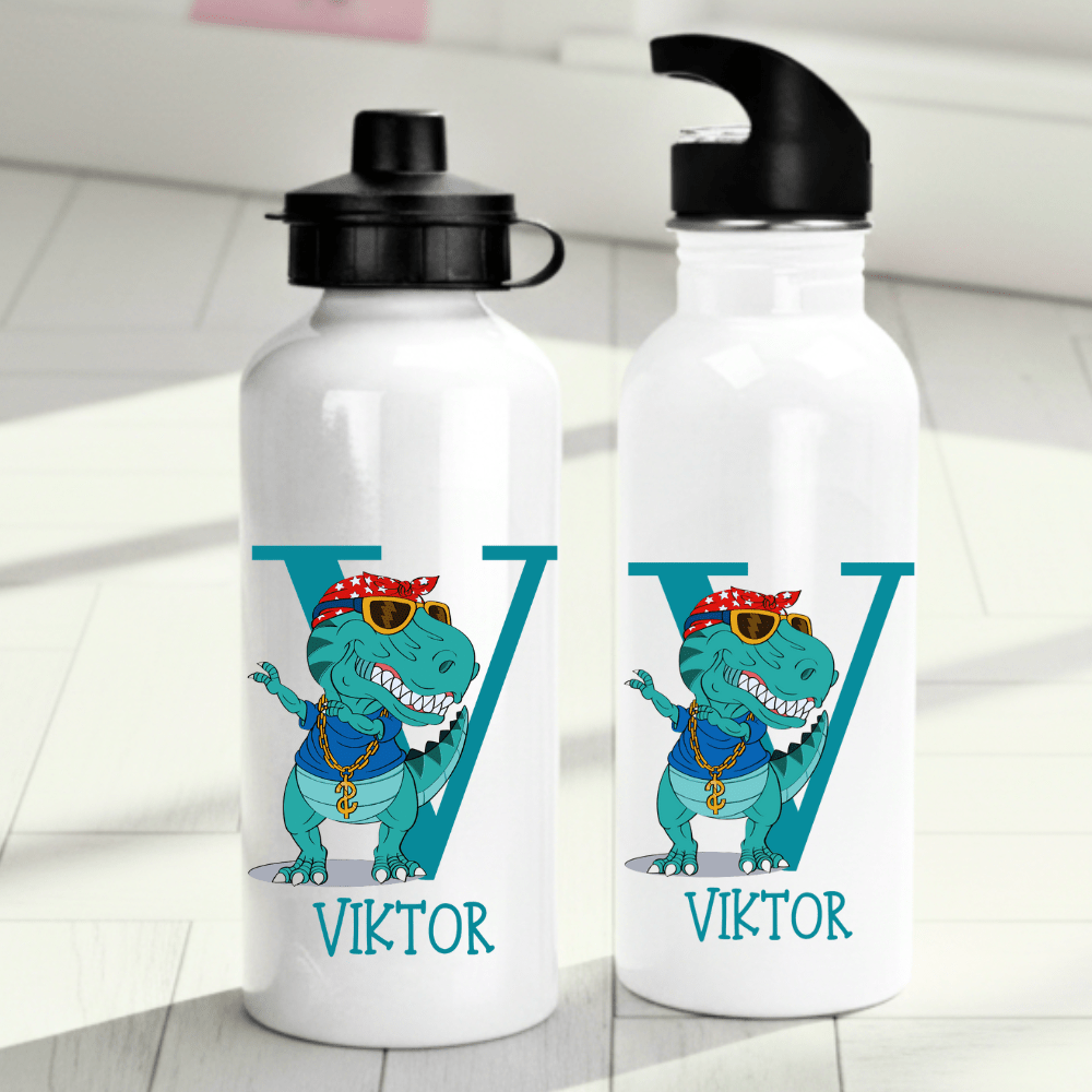 Personalisierte Trinkflasche für Kinder – T-Rex (Design 1) – mit Namen