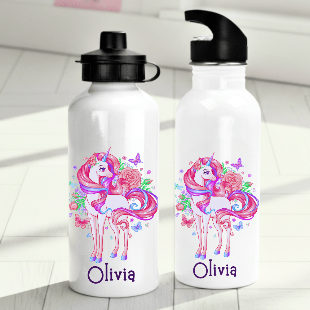 Personalisierte Trinkflasche für Kinder – Einhorn (Design 1) – mit Namen
