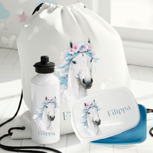 Personalisiertes Geschenkset mit Pferdemuster für Kinder