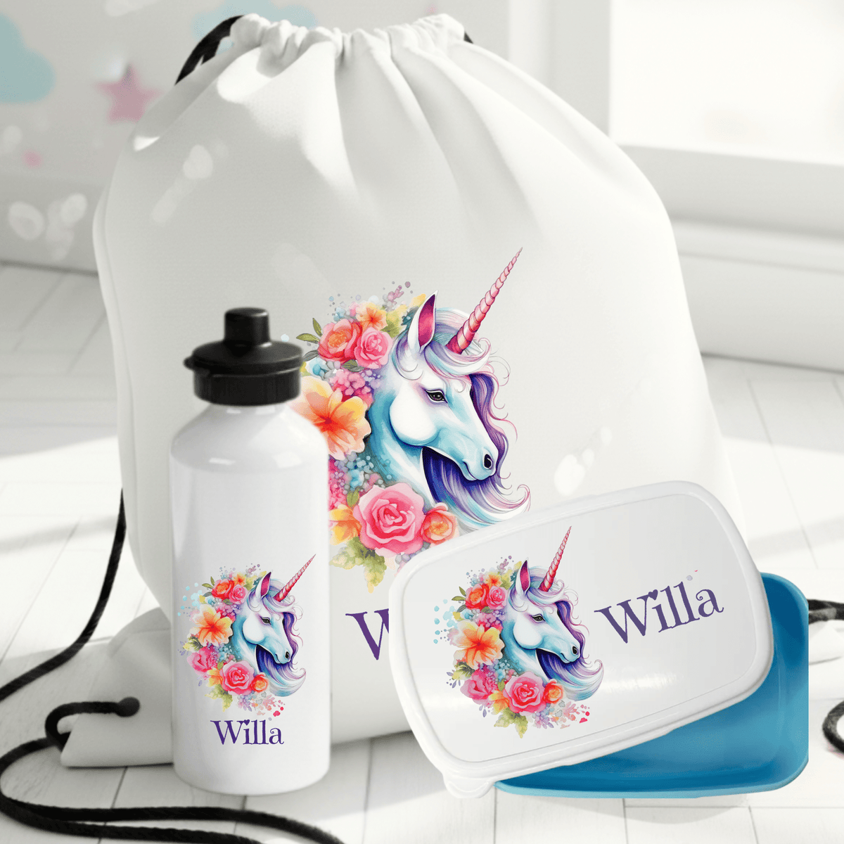 Personalisiertes Geschenkset mit Einhornmuster für Kinder