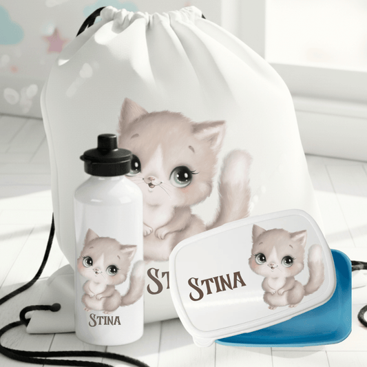 Personalisiertes Geschenkset mit Katzenmuster für Kinder