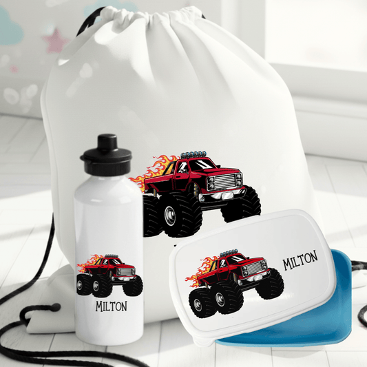 Personalisiertes Geschenkset mit Monstertruck-Muster für Kinder
