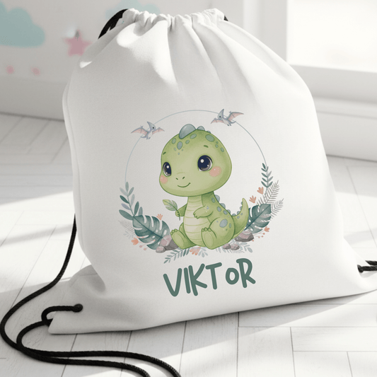 Personalisierter Turnbeutel – Süßer Babydino – mit Namen
