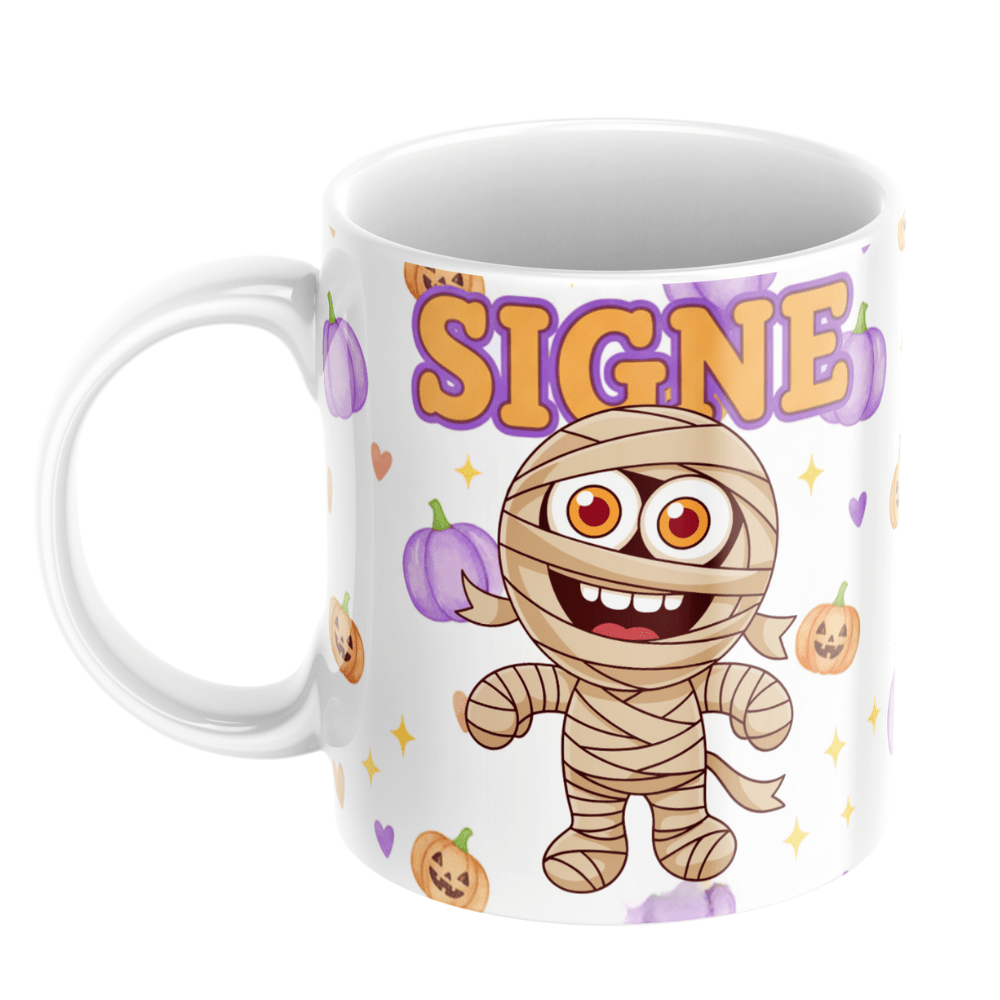 Personalisierte Halloween-Tasse – Süße Mumie – Tasse mit Namen für Kinder