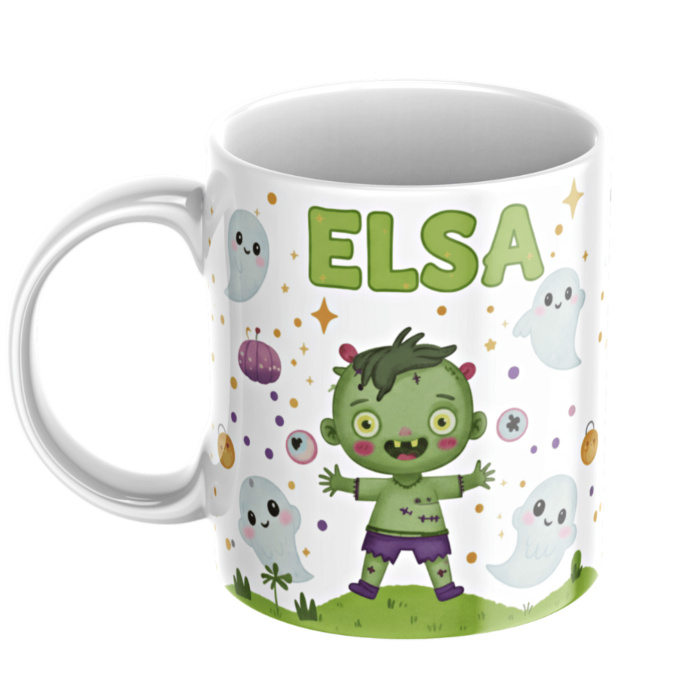 Personlig halloweenmugg – Gullig zombie – mugg med namn för barn