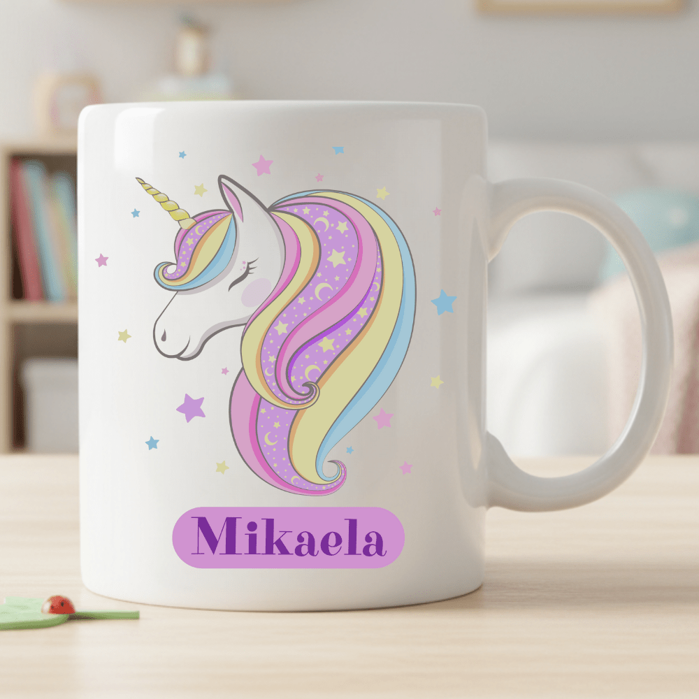 Personalisierte Kindertasse – Einhornmotiv – Tasse mit Namen für Kinder