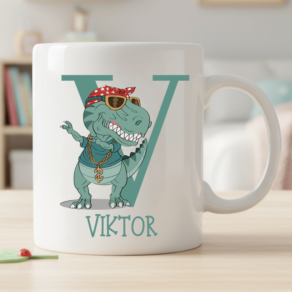 Personalisierte Kindertasse – T-Rex – Tasse mit Namen für Kinder