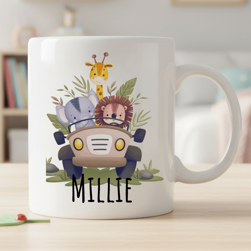 Personalisierte Kindertasse – Wilde Tiere – Tasse mit Namen für Kinder