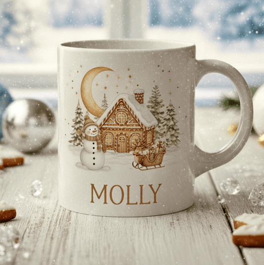 Personlig julmugg – Pepparkakshus – mugg med namn