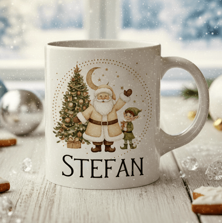 Personlig julmugg – Tomte med Nisse – mugg med namn