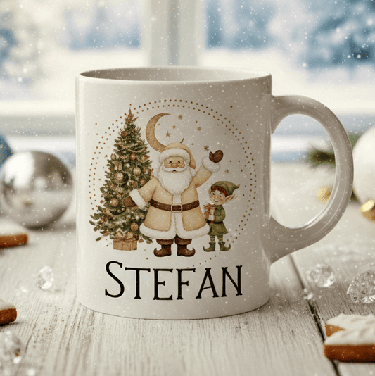 Personlig julmugg – Tomte med Nisse – mugg med namn