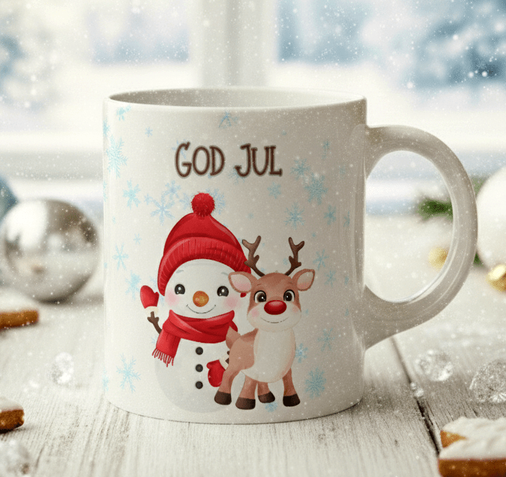 Personalisierte Weihnachtstasse – Schneemann im Winterkleid – Tasse mit Namen