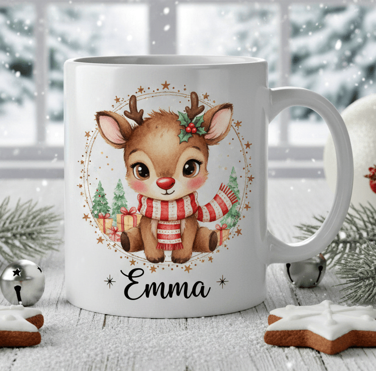 Personlig julmugg – Rudolf – mugg med namn