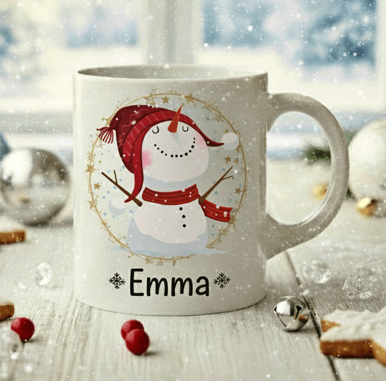 Personlig julmugg – Snögubbe – mugg med namn