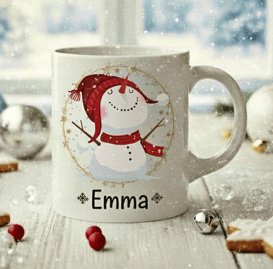 Personlig julmugg – Snögubbe – mugg med namn