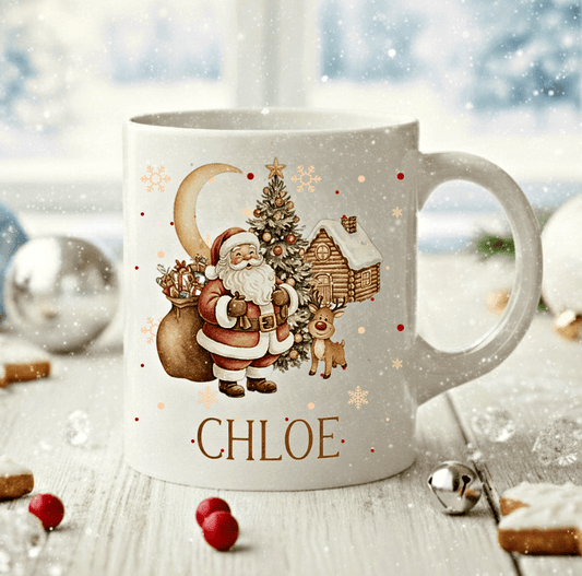 Personlig julmugg – Tomte med Rudolf – mugg med namn
