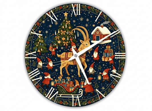 Weihnachts-Wanduhr – Julbock und Wichtel – lautlos