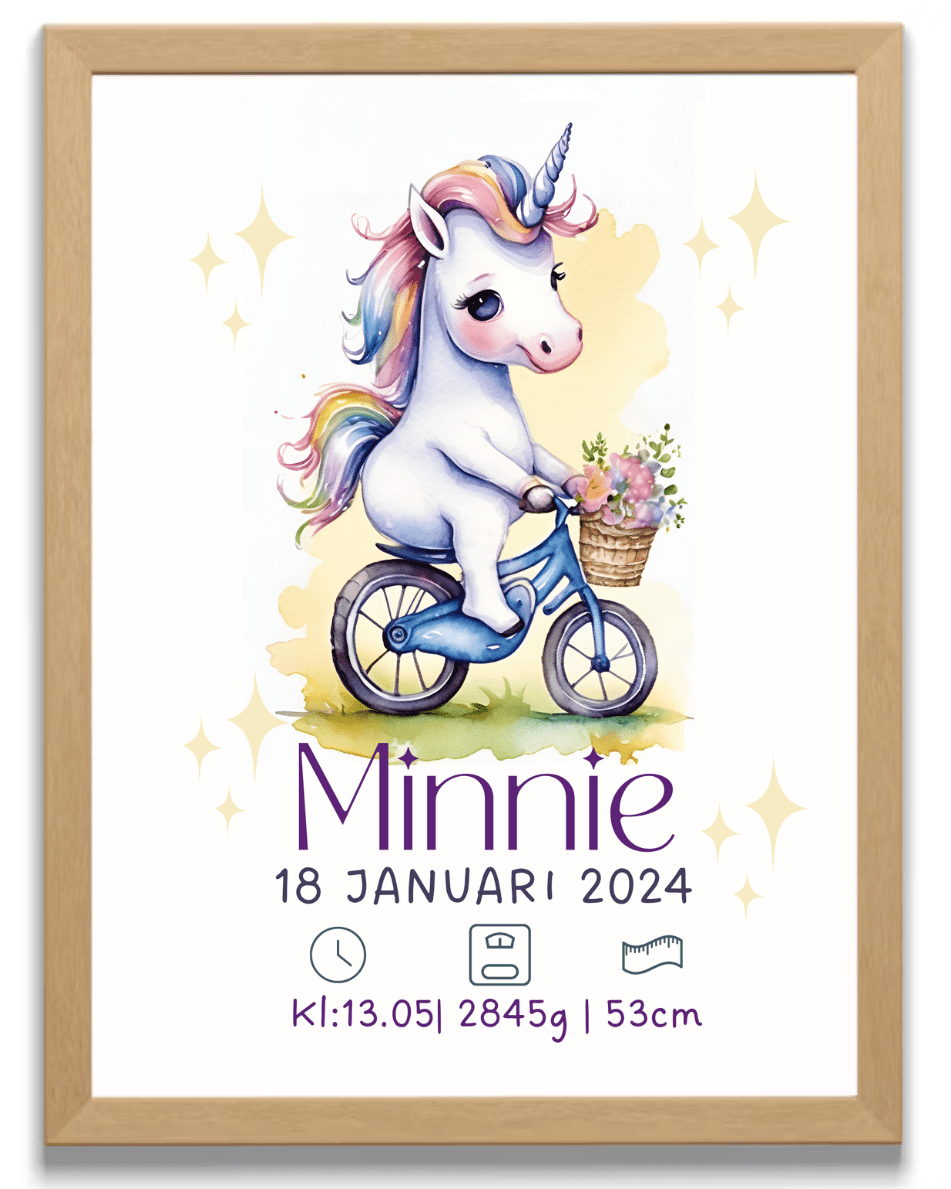 Personalisiertes Geburtsposter – Süßes Einhorn – Taufbild für Mädchen