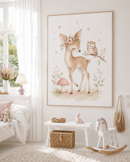 Reh Kinderposter – Aquarell-Kinderbild fürs Kinderzimmer