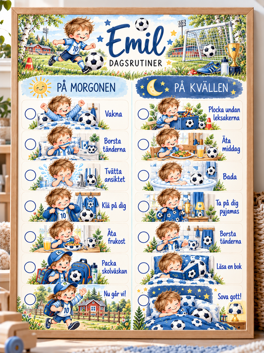 Tagesplan für Kinder mit Namen – Morgen- und Abendroutine mit Motiv Fußball