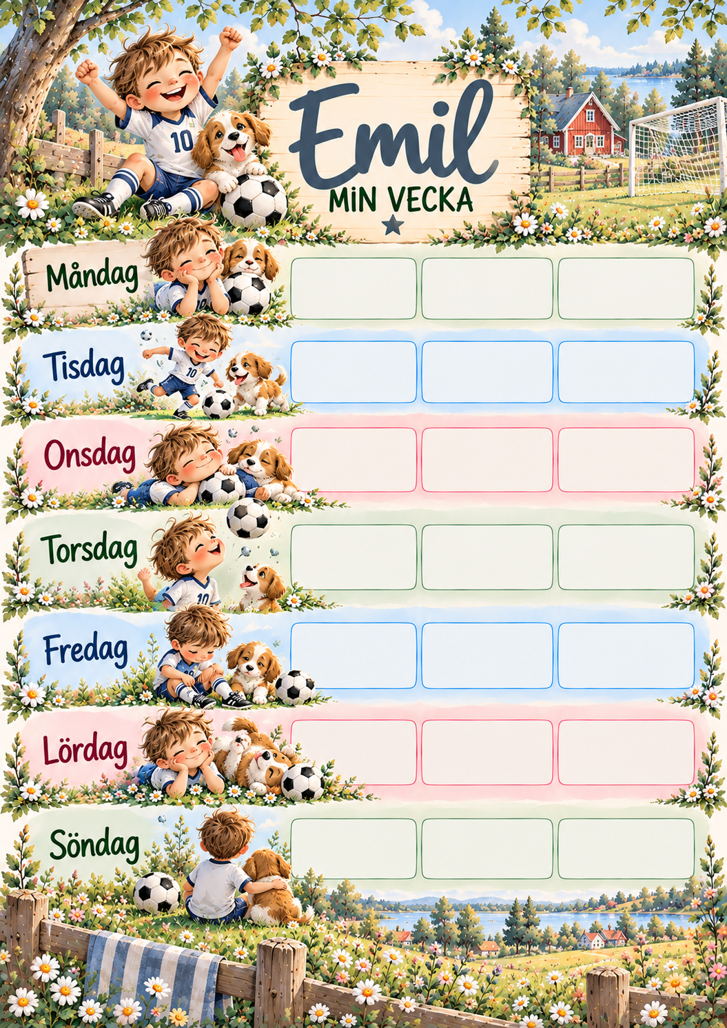 Wochenplan für Kinder mit Namen – Motiv Fußball