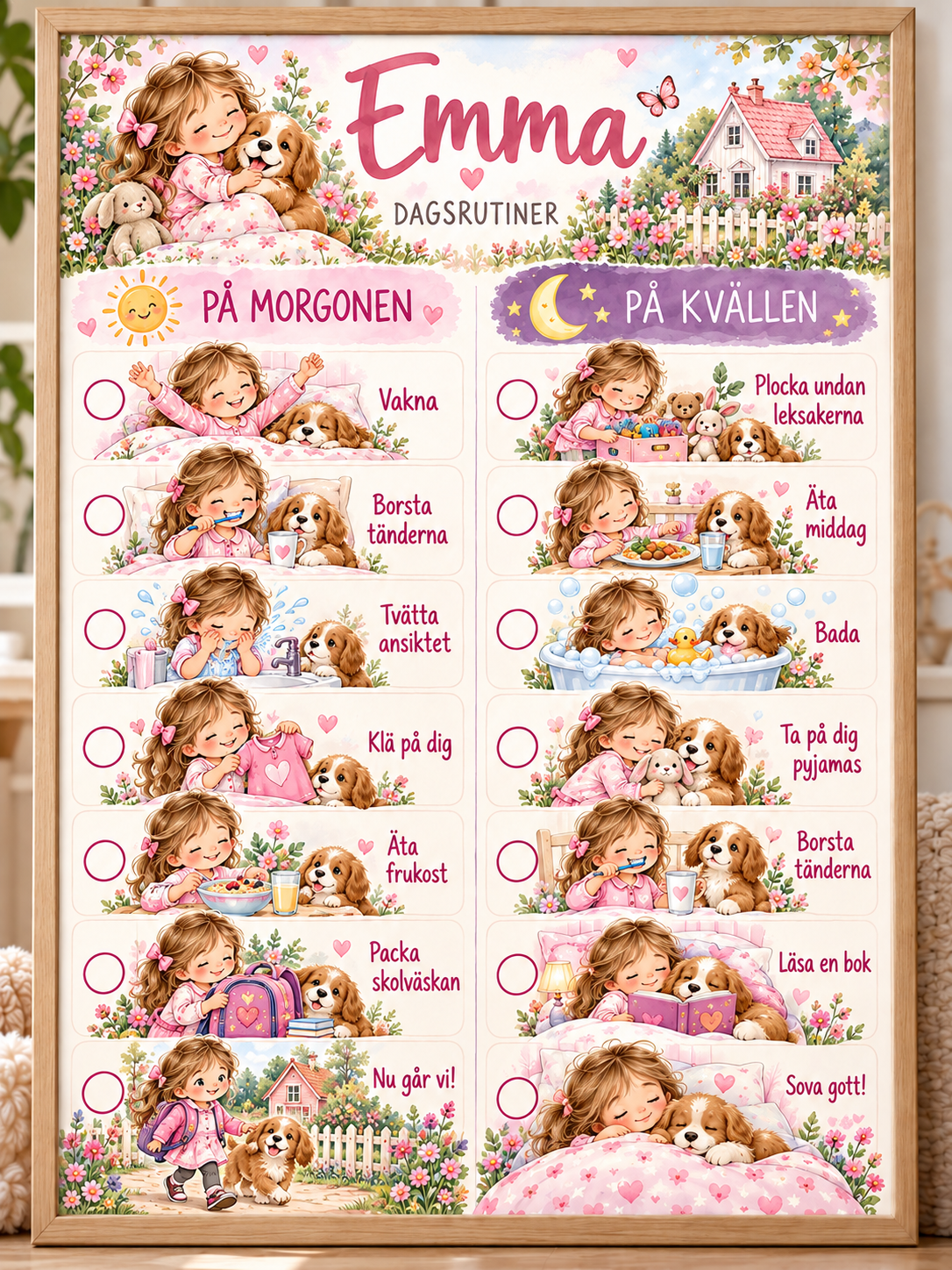 Tagesplan für Kinder mit Namen – Morgen- und Abendroutine mit Motiv Welpe