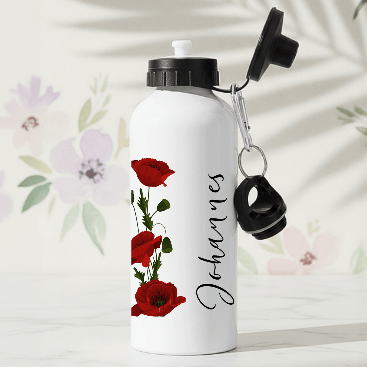 Roter Mohn – personalisierte Trinkflasche mit Namen