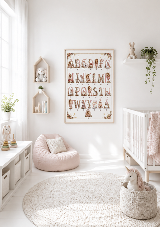 Einhorn-ABC Kinderposter – Aquarell-Kinderbild fürs Mädchenzimmer