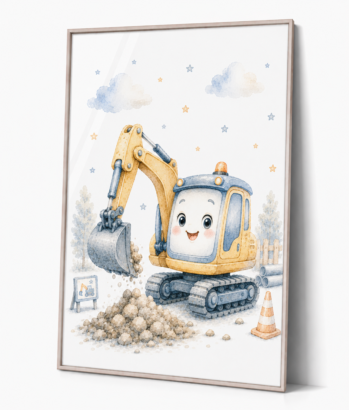 Bagger Kinderposter – Aquarellbild für das Kinderzimmer
