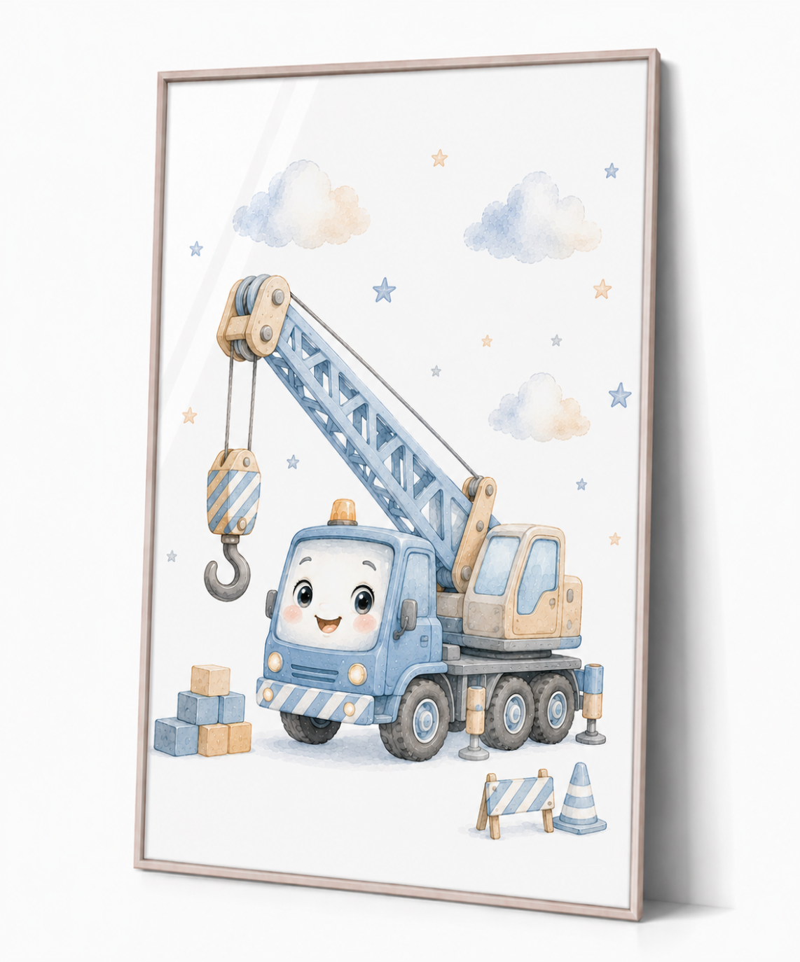 Kranwagen Kinderposter – Aquarellbild für das Kinderzimmer