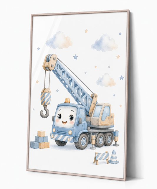 Kranwagen Kinderposter – Aquarellbild für das Kinderzimmer