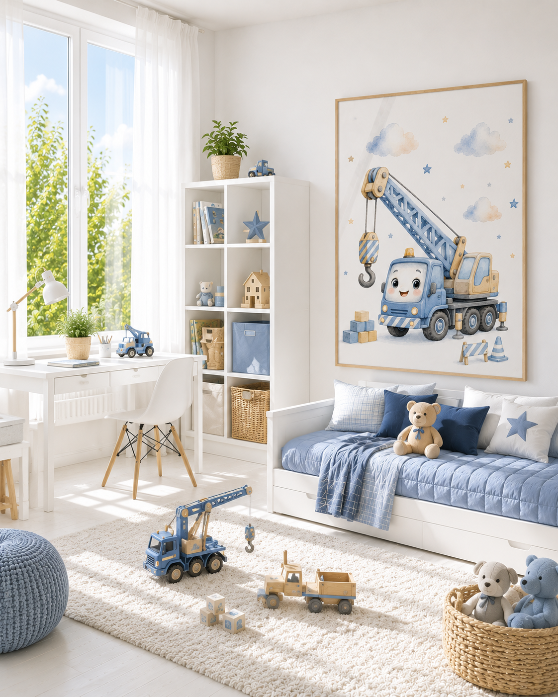 Kranwagen Kinderposter – Aquarell-Kinderbild fürs Kinderzimmer