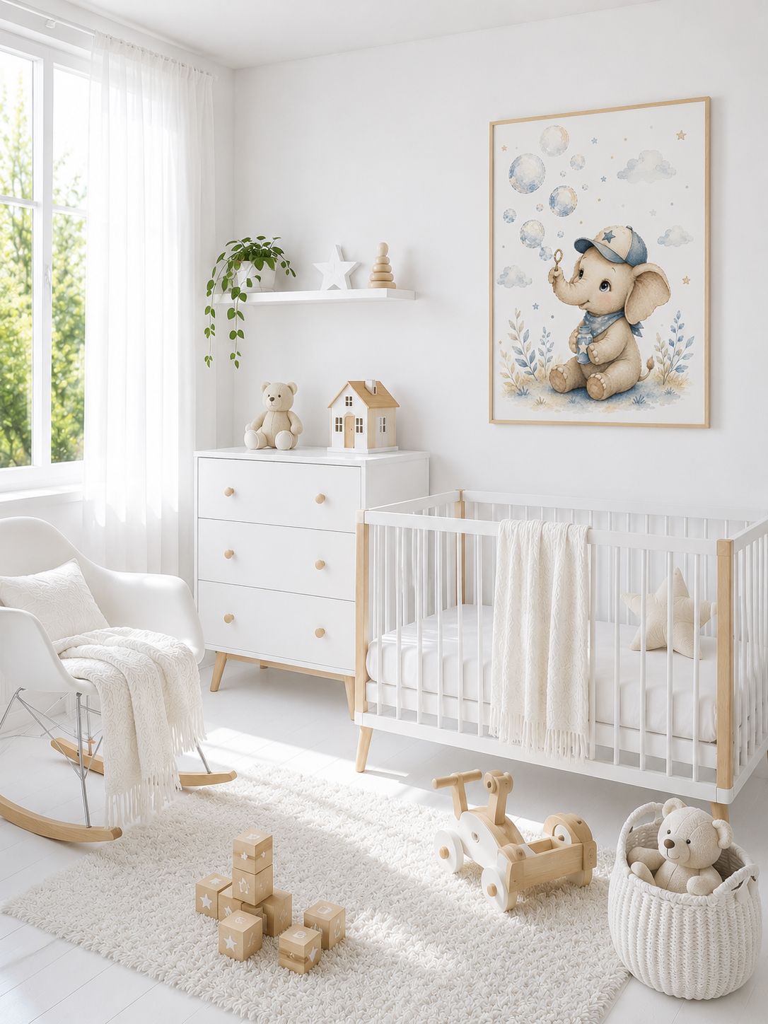 Blauer Elefant Kinderposter – Aquarell-Kinderbild fürs Jungenzimmer