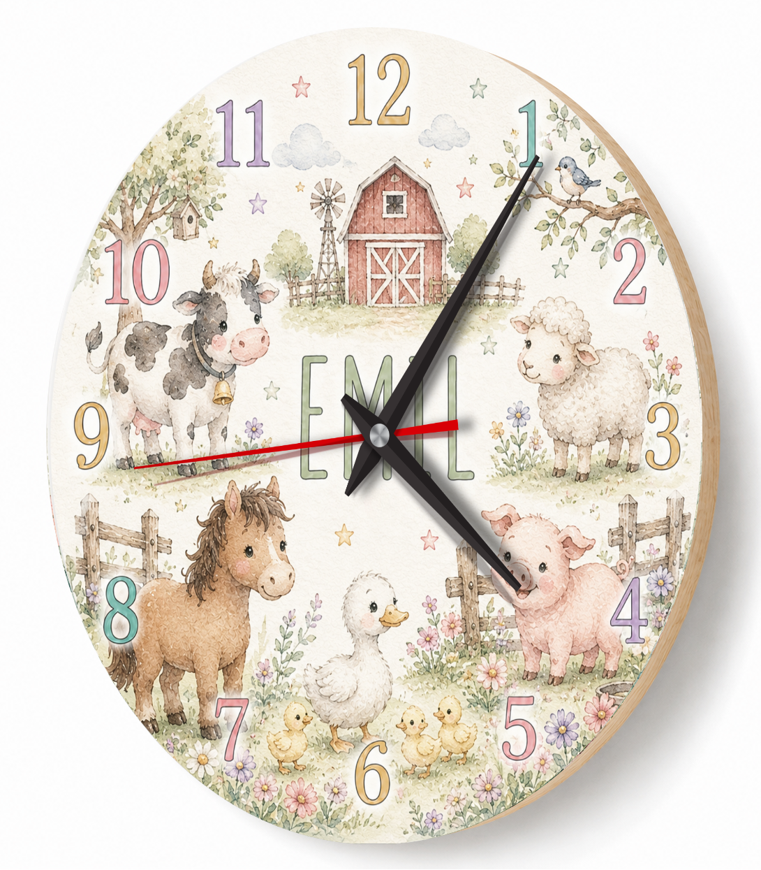 Kinderwanduhr mit Bauernhoftieren – lautlos