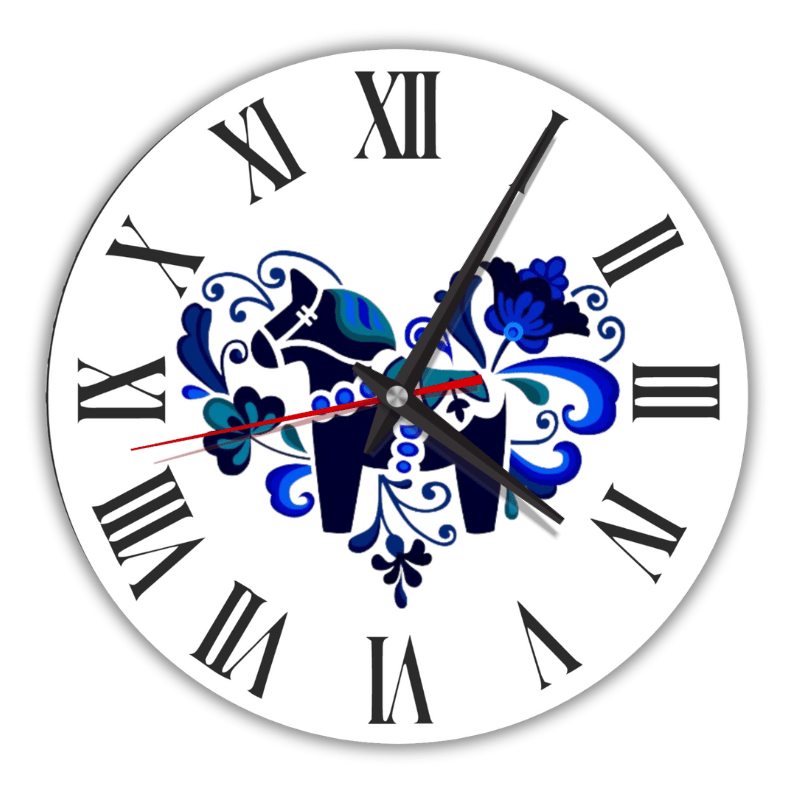 Blaues Dalapferd – lautlose Wanduhr