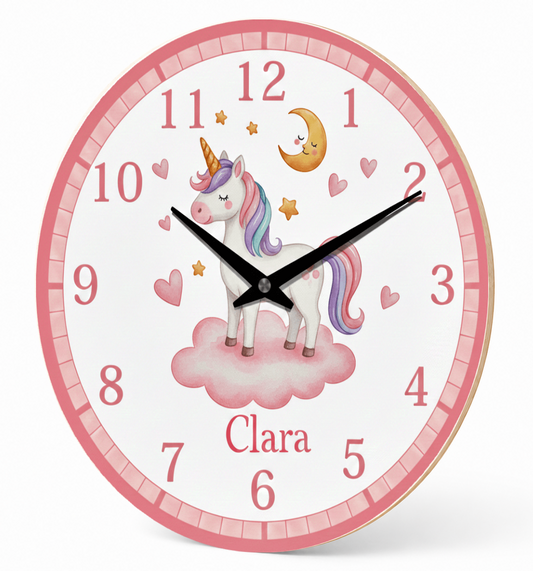 Pastell-Einhorn-Wanduhr für das Kinderzimmer – lautlos