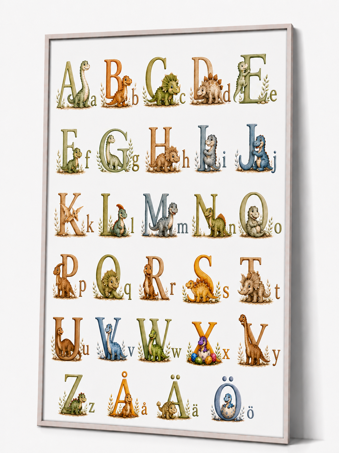 Dinosaurier-Alphabet Kinderposter – Aquarell-ABC-Bild für das Jungenzimmer