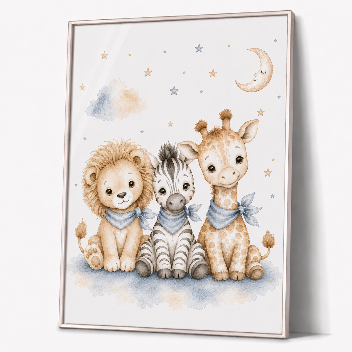 Dschungelfreunde Kinderposter – Aquarell-Kinderbild mit Löwe, Zebra und Giraffe